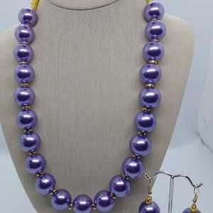 Lavender Chunky Pearl Bead Necklace and Earrings